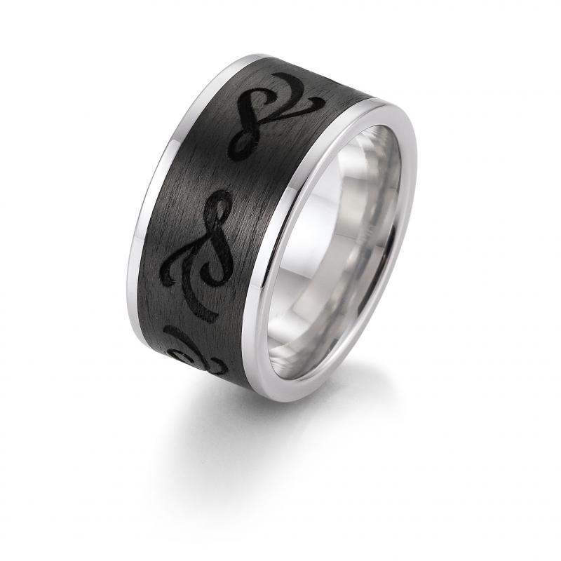 Ring 12 Mm With Carbon Insert Floral Lasered In Centre Www Carbonscout Shop De